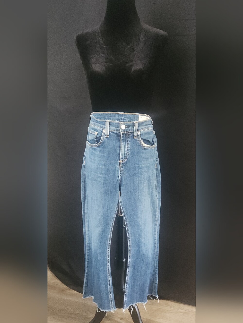 Rag & Bone Flexi Raw Hem Ankle Flare Jeans in Paz Blue - Picture 7 of 16